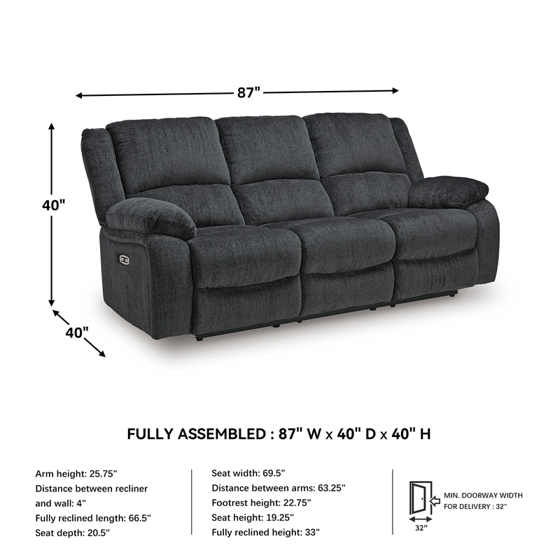 Bowery Hill 3-Piece Power Reclining Set in Slate Chenille Upholstered