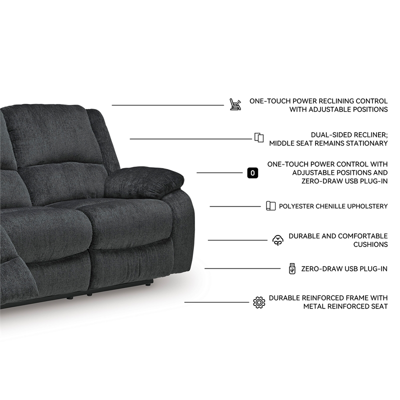 Bowery Hill 3-Piece Power Reclining Set in Slate Chenille Upholstered