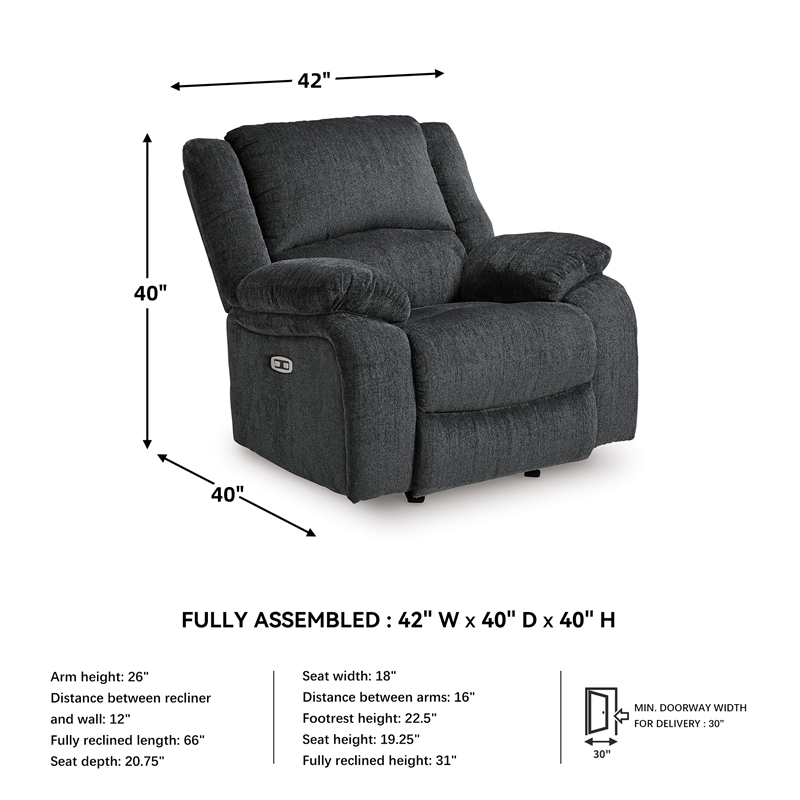 Bowery Hill 3-Piece Power Reclining Set in Slate Chenille Upholstered
