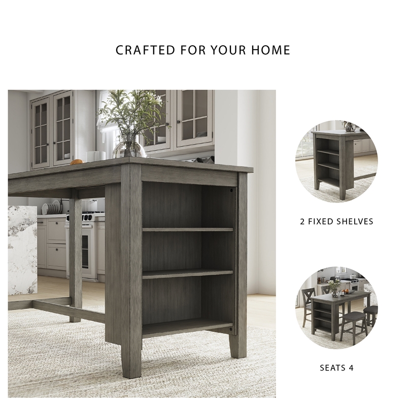 Bowery Hill Gray Counter Height Dining Set in Gray Solid Acacia Wood