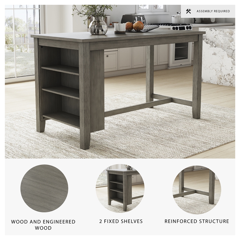 Bowery Hill Gray Counter Height Dining Set in Gray Solid Acacia Wood