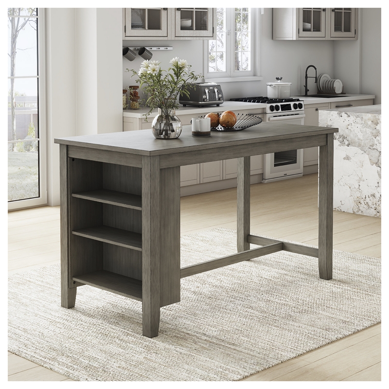 Bowery Hill Gray Counter Height Dining Set in Gray Solid Acacia Wood