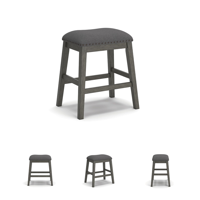 Bowery Hill Gray Counter Height Dining Set in Gray Solid Acacia Wood