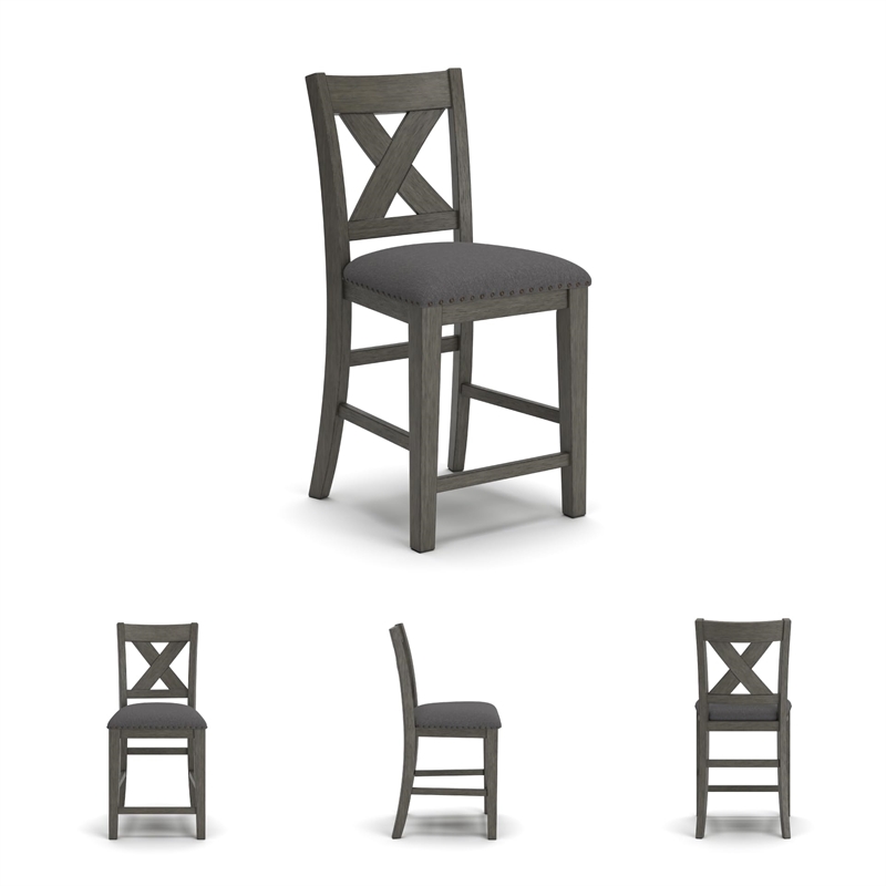 Bowery Hill Gray Counter Height Dining Set in Gray Solid Acacia Wood