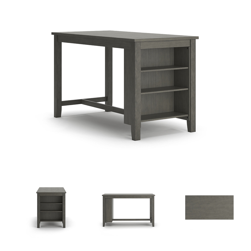 Bowery Hill Gray Counter Height Dining Set in Gray Solid Acacia Wood