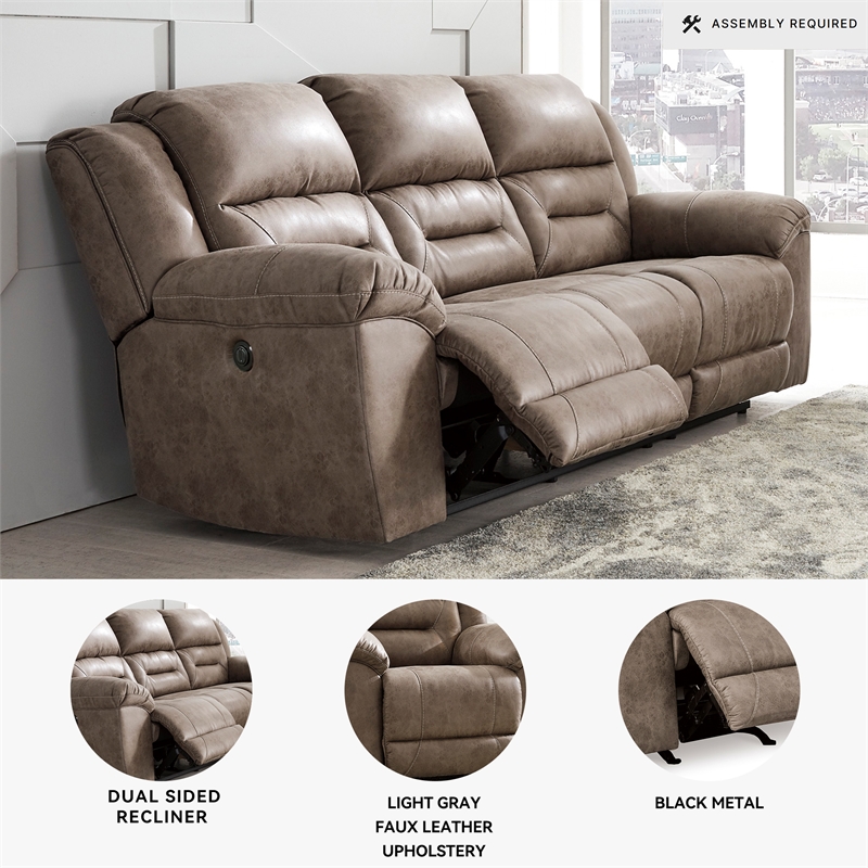 Bowery Hill Reclining Sofa and Loveseat Set in Fossil Faux Leather