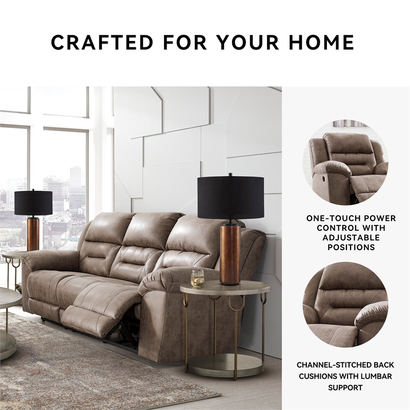 Bowery Hill Reclining Sofa and Loveseat Set in Fossil Faux Leather