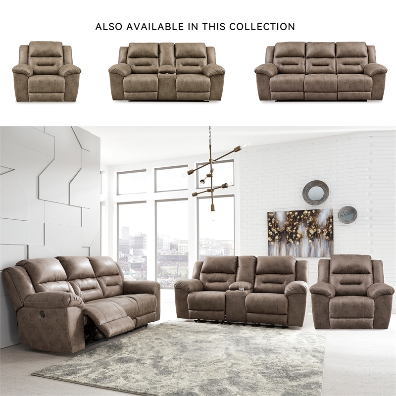 Bowery Hill Reclining Sofa and Loveseat Set in Fossil Faux Leather