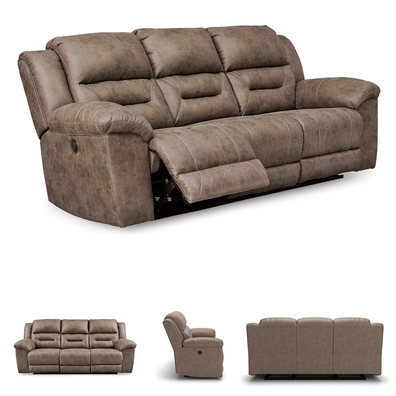Bowery Hill Reclining Sofa and Loveseat Set in Fossil Faux Leather