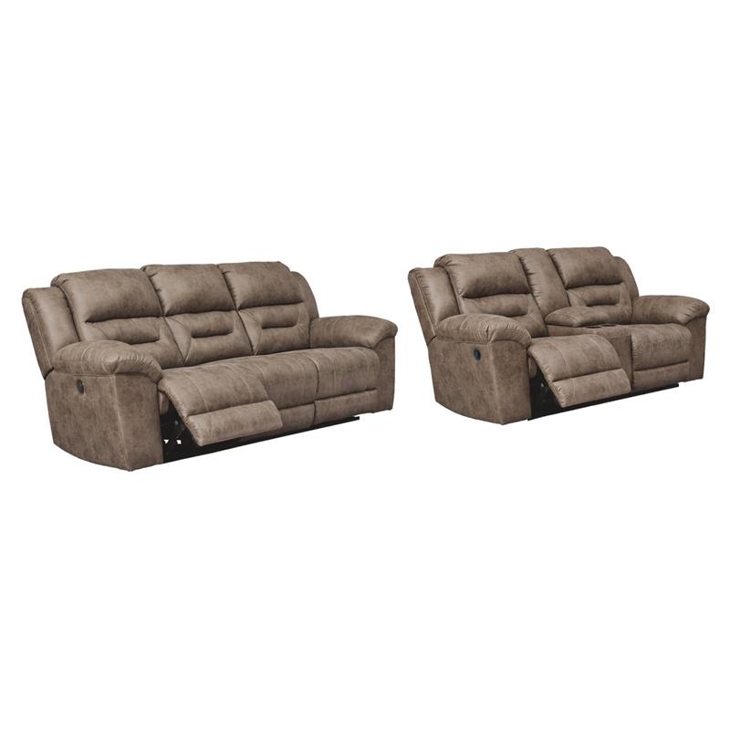 Bowery Hill Reclining Sofa and Loveseat Set in Fossil Faux Leather