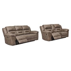 Bowery Hill Reclining Sofa and Loveseat Set in Fossil Faux Leather