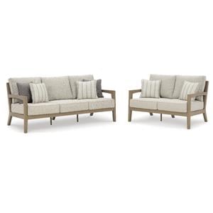 Bowery Hill Outdoor Loveseat and Sofa Set in Light Gray