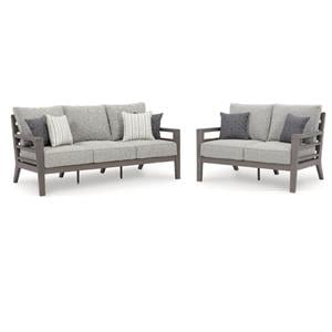 Bowery Hill Outdoor Loveseat and Sofa Set in Gray