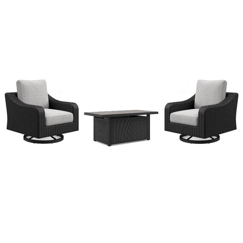 Bowery Hill Outdoor Swivel Lounge Chairs and Fire Pit Table Set