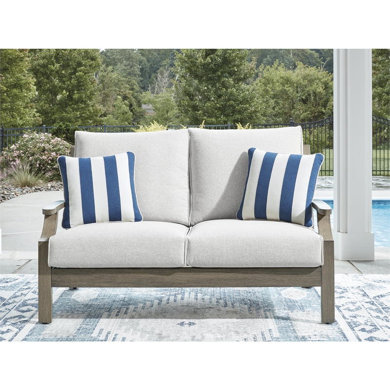 Bowery Hill Outdoor Loveseat and Sofa Set with Cushions in Beige