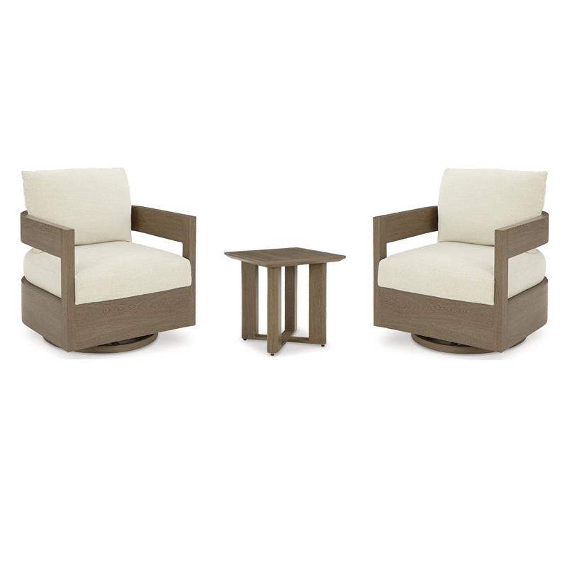 Bowery Hill 3-Piece Outdoor Set of 2 Swivel Chairs & End Table
