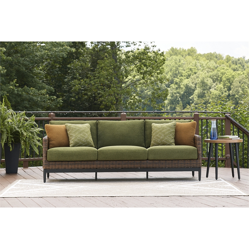 Bowery Hill 2-Piece Outdoor Set of Loveseat and Sofa in Brown & Green