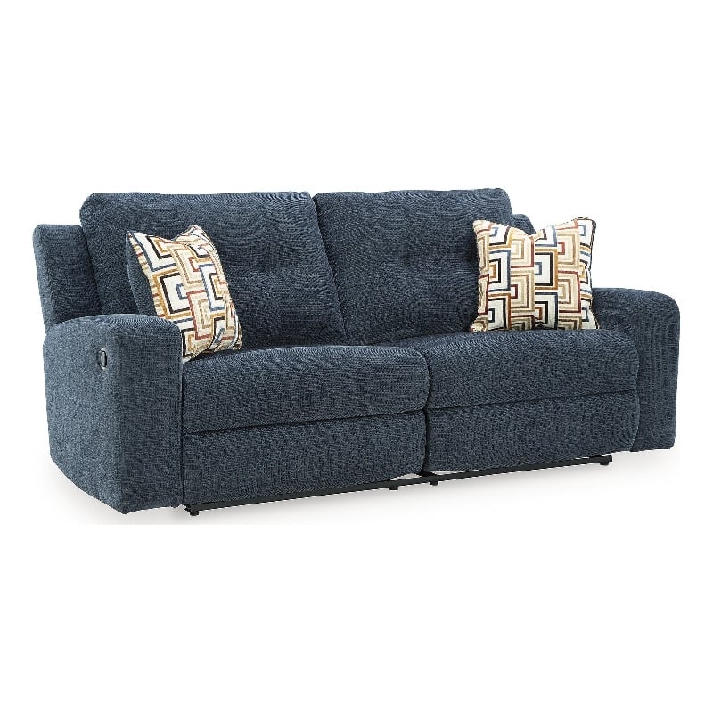 Bowery Hill Reclining Sofa and Loveseat Set in Blue Polyester