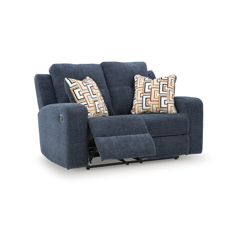 Bowery Hill Reclining Sofa and Loveseat Set in Blue Polyester