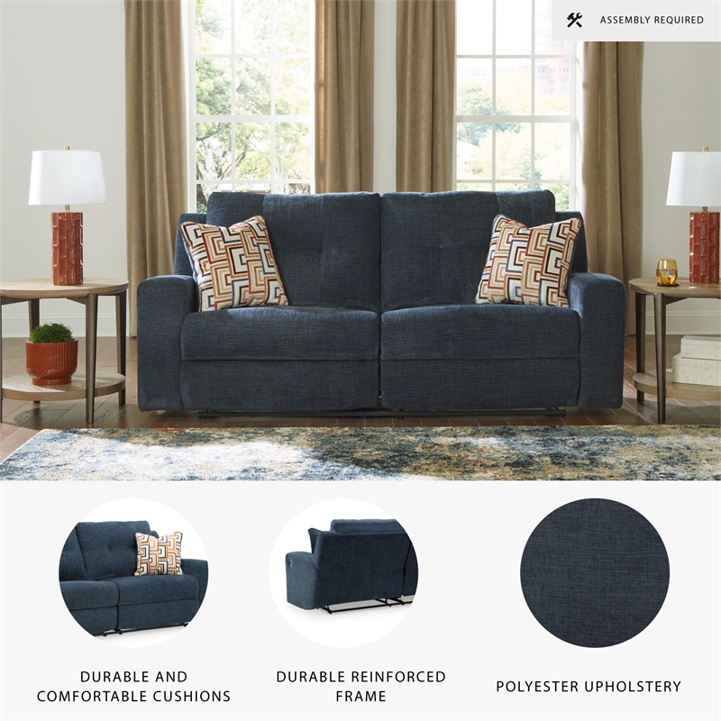 Bowery Hill Reclining Sofa and Loveseat Set in Blue Polyester