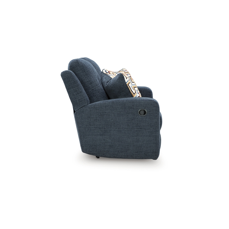 Bowery Hill Reclining Sofa and Loveseat Set in Blue Polyester