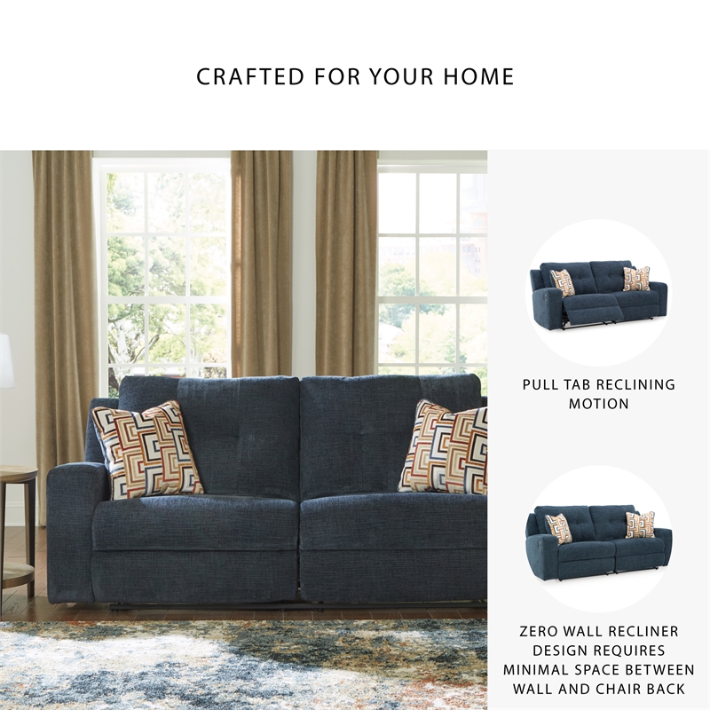 Bowery Hill Reclining Sofa and Loveseat Set in Blue Polyester