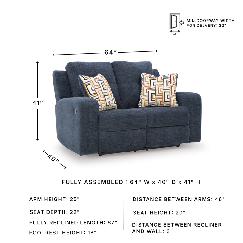 Bowery Hill Reclining Sofa and Loveseat Set in Blue Polyester