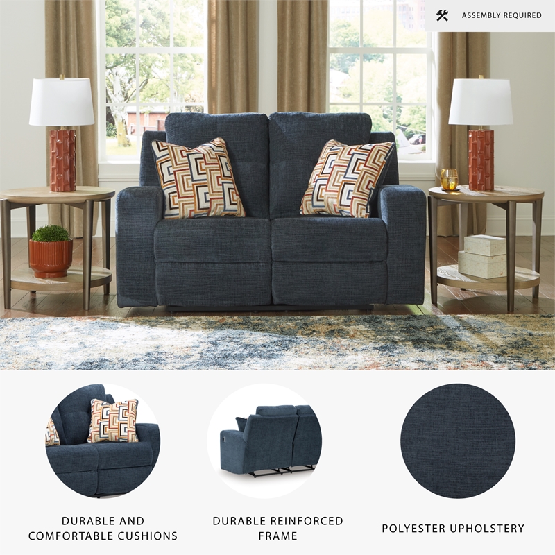 Bowery Hill Reclining Sofa and Loveseat Set in Blue Polyester