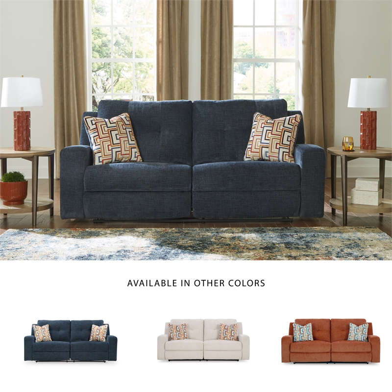 Bowery Hill Reclining Sofa and Loveseat Set in Blue Polyester