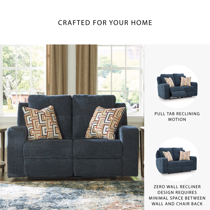 Bowery Hill Reclining Sofa and Loveseat Set in Blue Polyester