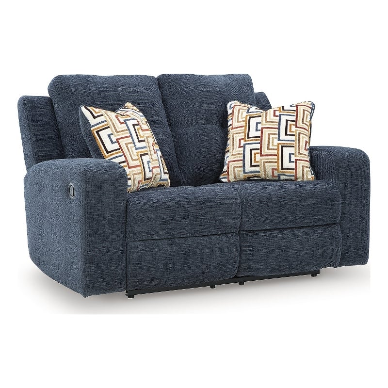 Bowery Hill Reclining Sofa and Loveseat Set in Blue Polyester