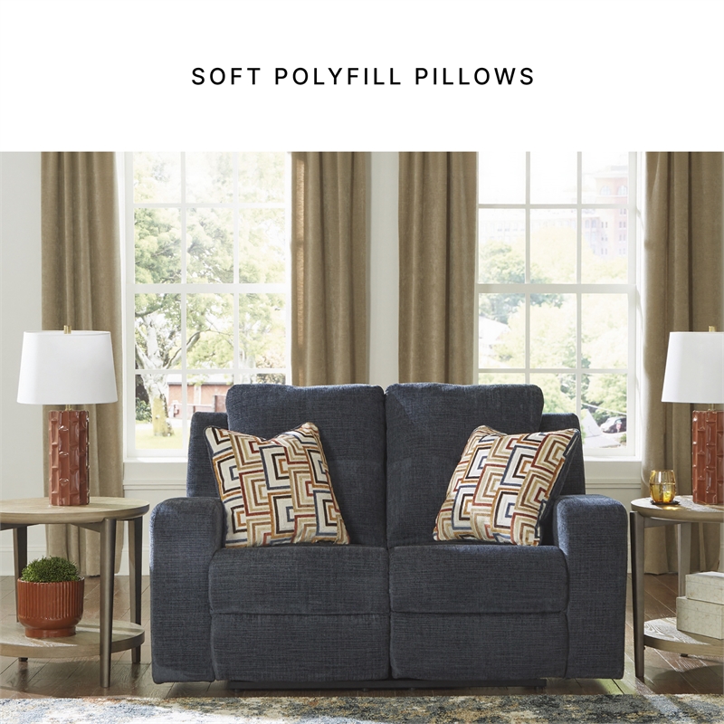 Bowery Hill Reclining Sofa and Loveseat Set in Blue Polyester