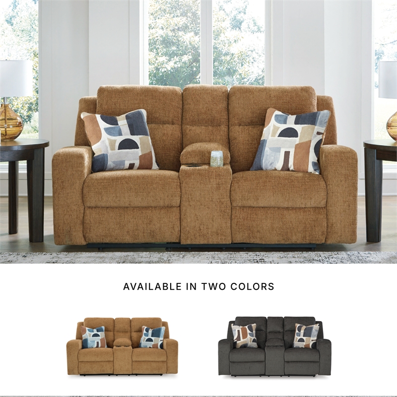 Bowery Hill Reclining Sofa & Loveseat Set in Brown Polyester