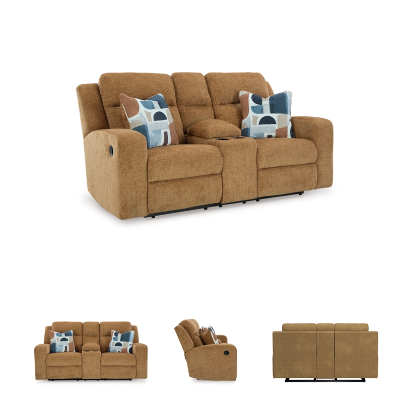 Bowery Hill Reclining Sofa & Loveseat Set in Brown Polyester