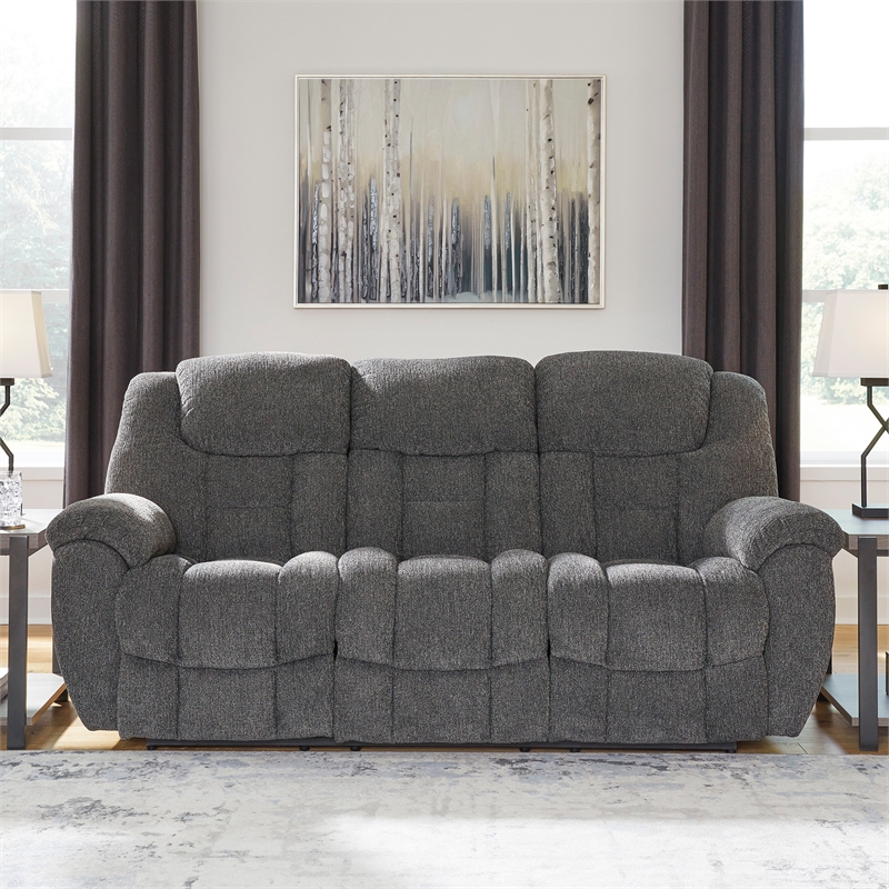 Bowery Hill Reclining Sofa & Loveseat Set in Charcoal Polyester