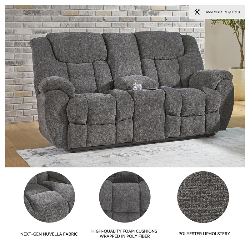 Bowery Hill Reclining Sofa & Loveseat Set in Charcoal Polyester