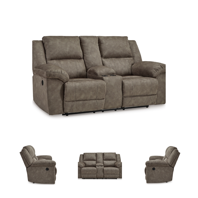 Bowery Hill 2-Piece Reclining Sofa & Loveseat Set in Gray Faux Leather