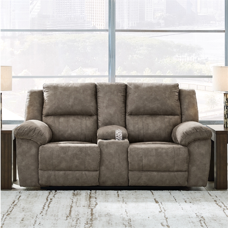 Bowery Hill 2-Piece Reclining Sofa & Loveseat Set in Gray Faux Leather