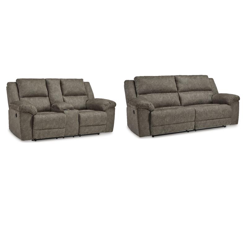 Bowery Hill 2-Piece Reclining Sofa & Loveseat Set in Gray Faux Leather