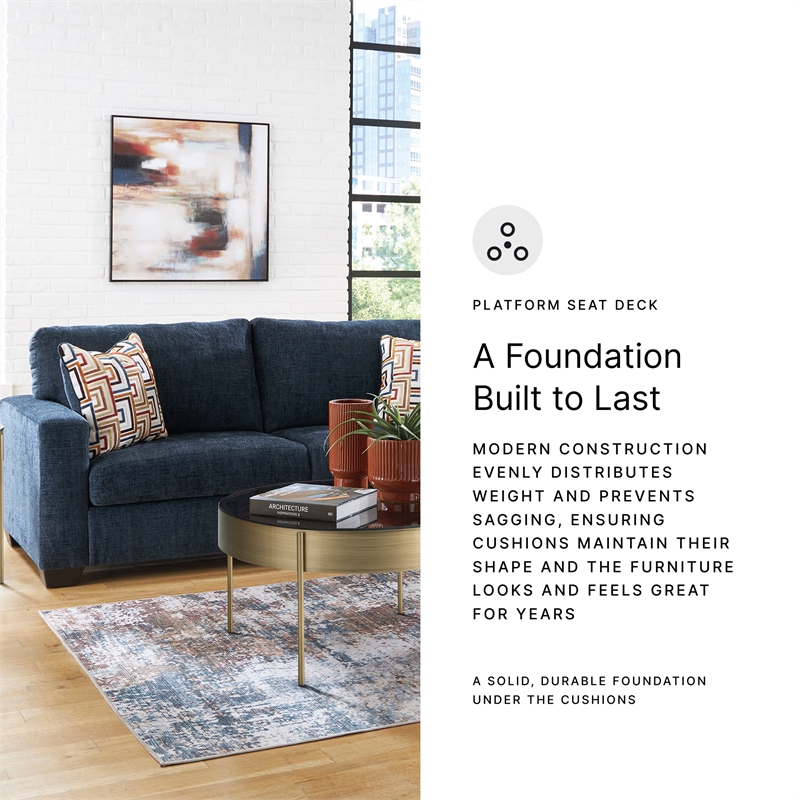 Bowery Hill Loveseat & Sofa Set in Navy Blue Polyester