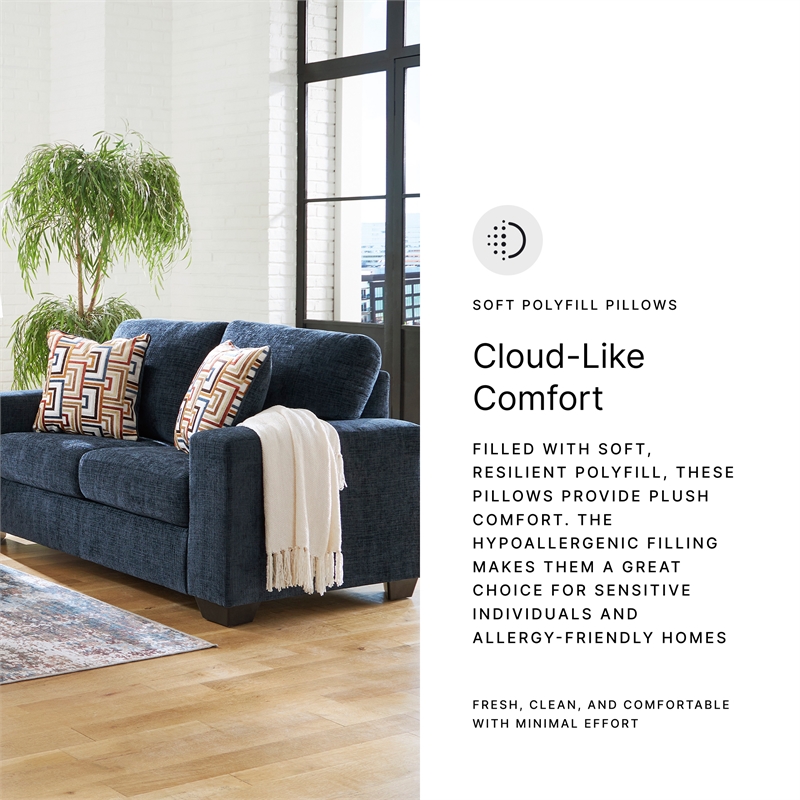 Bowery Hill Loveseat & Sofa Set in Navy Blue Polyester