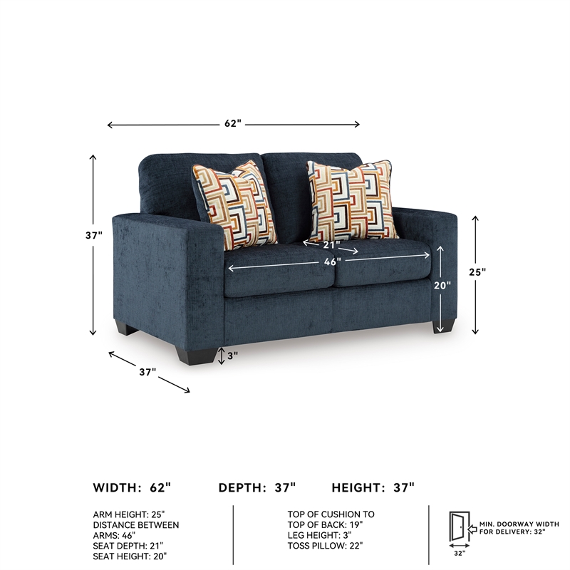 Bowery Hill Loveseat & Sofa Set in Navy Blue Polyester