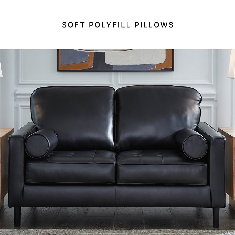 Bowery Hill 2-Piece Living Room Set of Black Loveseat and Sofa in Leather