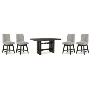 Bowery Hill 5-Piece Set of Dark Brown Counter Height Table & Beige Stools