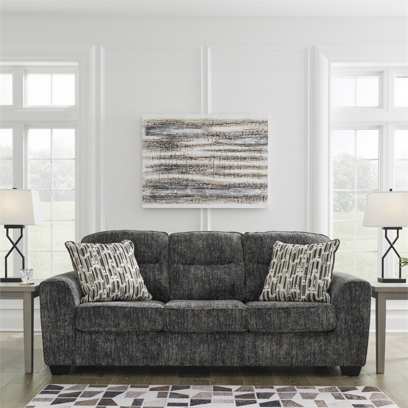 Bowery Hill 2-Piece Living Room Set of Loveseat & Sofa in Gunmetal Gray