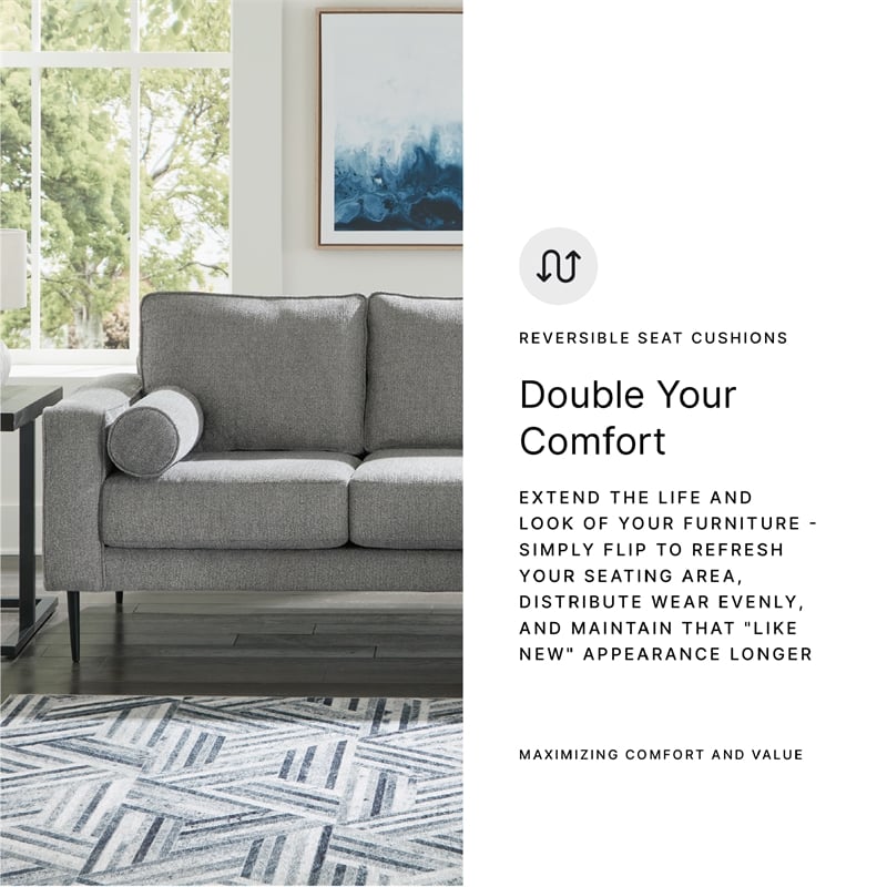 Bowery Hill Charcoal Loveseat & Sofa Chaise Set in Polyester Upholstery