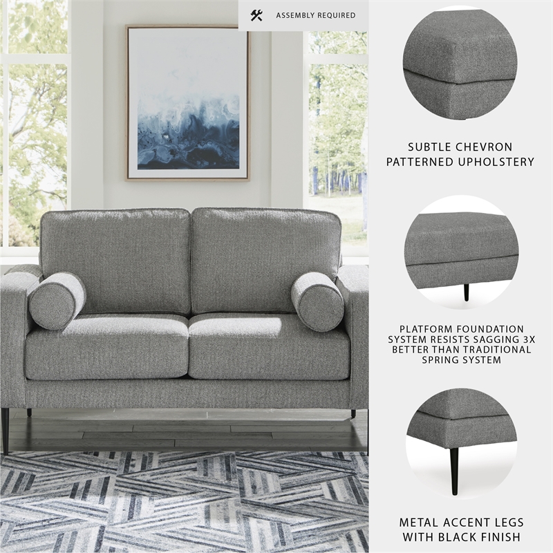 Bowery Hill Charcoal Loveseat & Sofa Chaise Set in Polyester Upholstery