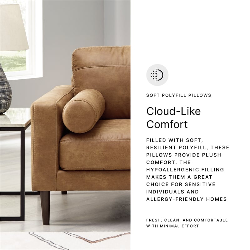 Bowery Hill 2-Piece Living Room Set of Caramel Faux Leather Sofa & Loveseat
