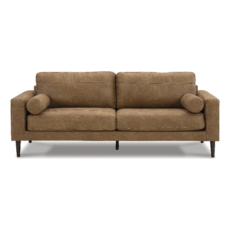 Bowery Hill 2-Piece Living Room Set of Caramel Faux Leather Sofa & Loveseat