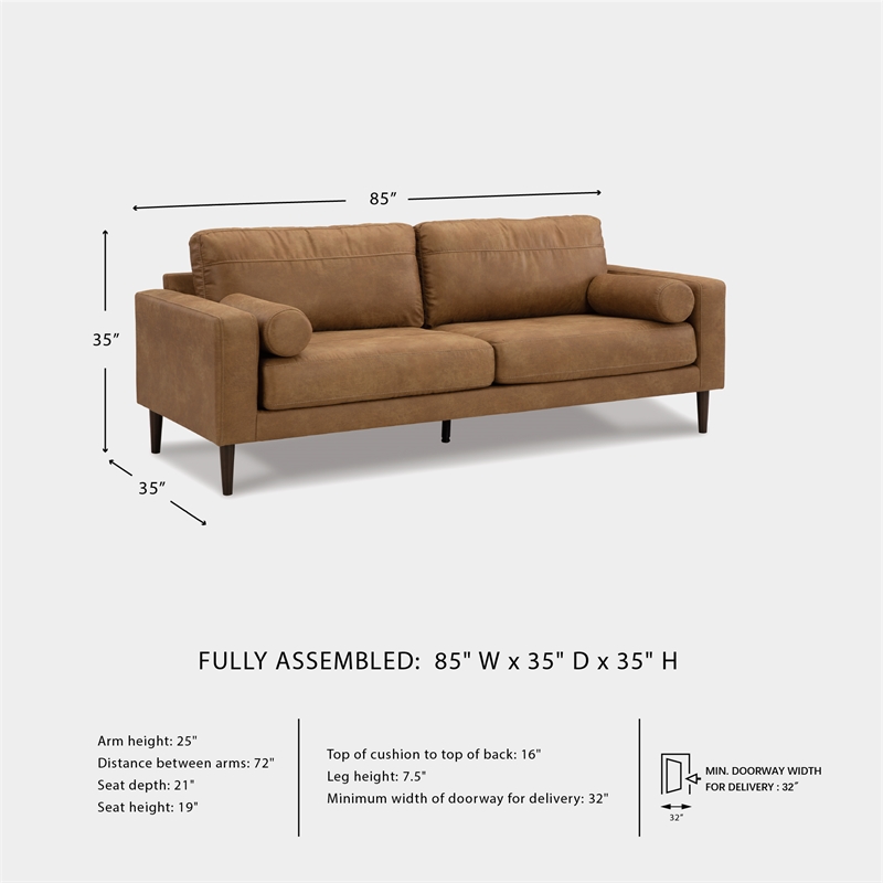 Bowery Hill 2-Piece Living Room Set of Caramel Faux Leather Sofa & Loveseat